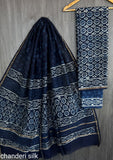 Indigo Block Printed Chanderi Silk Suit Dress Material with Dupatta