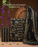 Black Floral Cotton Suit with Gota Patti Neck & Zari Border Dupatta