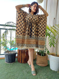 Earthy Brown Breathable Printed Cotton Kaftan Dress – Summer Wear