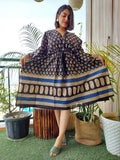 Indigo Breathable Printed Cotton Kaftan Dress – Summer Wear