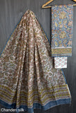 Ivory Blue Block Printed Chanderi Silk Dress Material with Dupatta