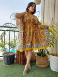 Mustard Breathable Printed Cotton Kaftan Dress – Summer Wear