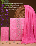 Pink Bandhani Cotton Unstitched Suit with Bandhani Chiffon Dupatta & Gota Patti Work