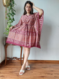 Soft Red Breathable Printed Cotton Kaftan Dress – Summer Wear