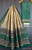 Green Block Printed Chanderi Silk Suit Dress Material with Dupatta