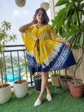 Yellow Blue Tie n Dye Breathable Cotton Kaftan Dress – Summer Wear